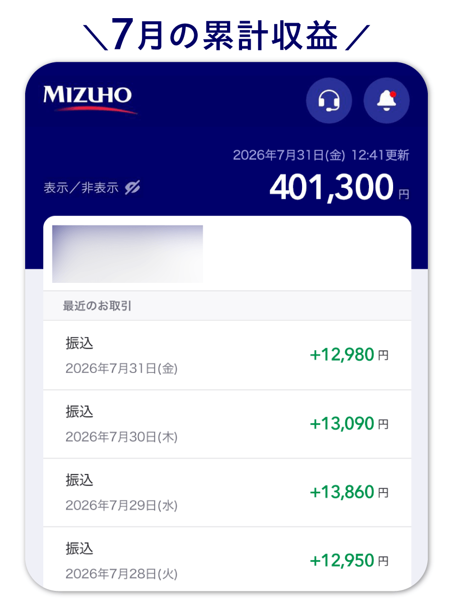 7月の累計収益 401,300円